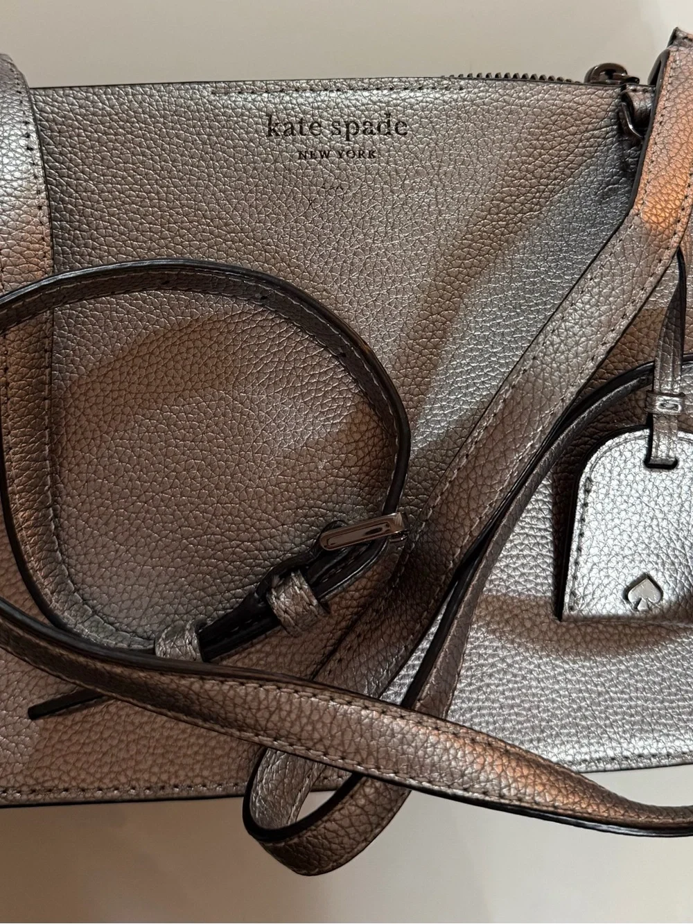 kate spade Metallic Silver Pebbled Leather Crossbody Bag